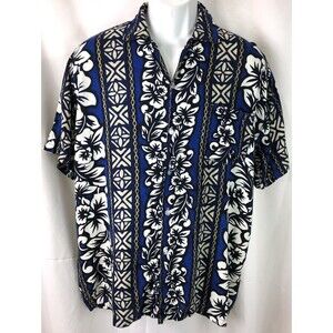 Vintage Koko Hawaiian Shirt M Blue Tropical ButtonUp Rayon Beach Luau Surf Retro